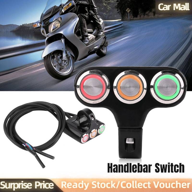 22mm Motorcycle Handlebar Mount Switch Headlight Hazard Brake Fog Light ON/OFF with LED Light