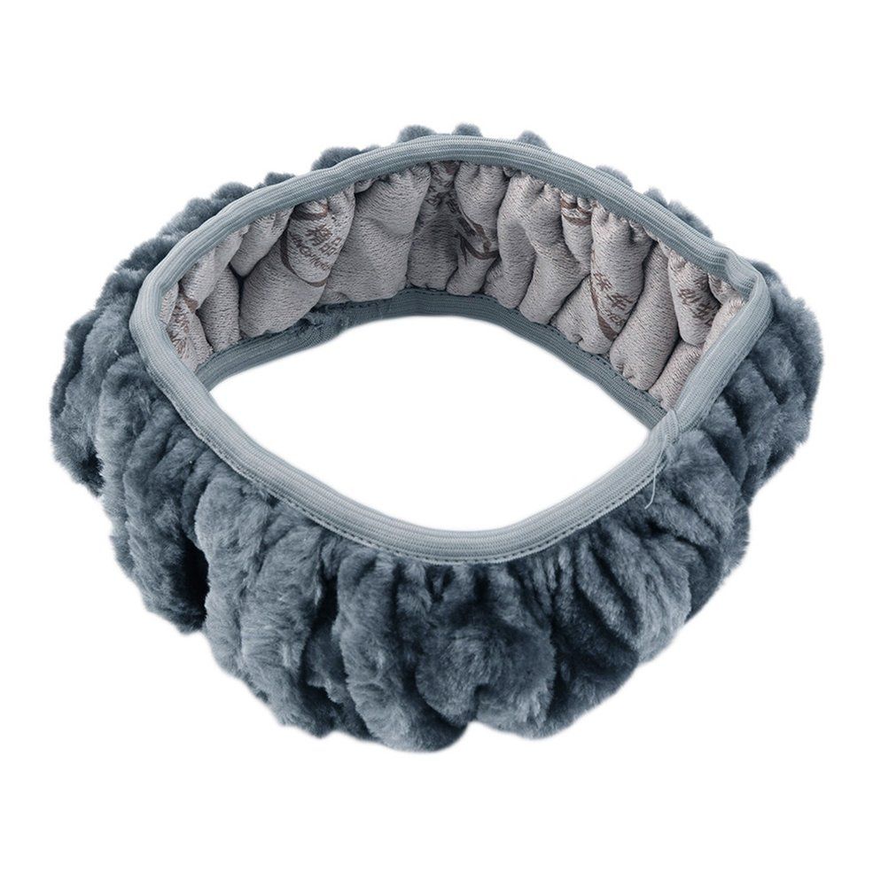 3Pcs/Set Vehicle Charming Steering Wheel Cover Warm Long Plush Handbrake Cover - grey