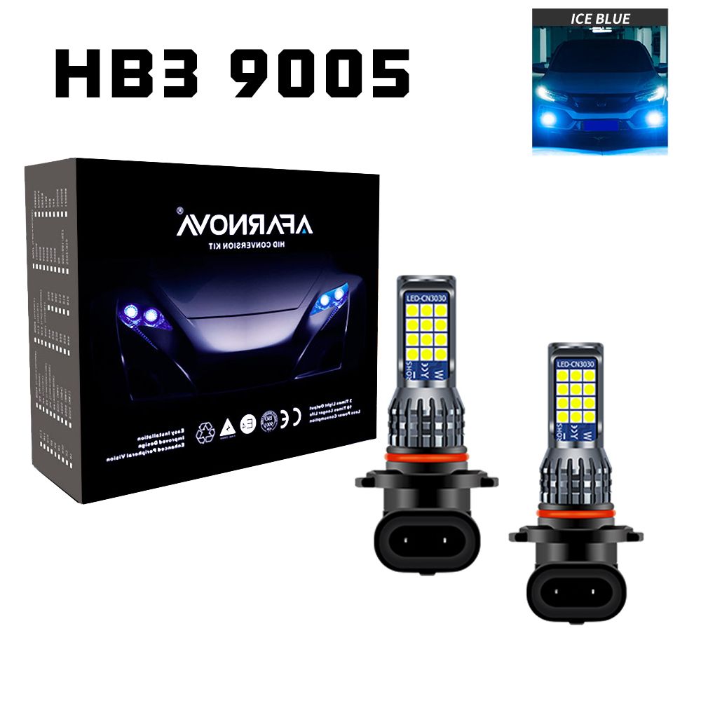 2Pcs LED Car Super Bright HB3 9005 light Durable 3030 Chip Canbus Decoding Fog Lamp Turn Signal Lights Bulb（#Ice Blue）