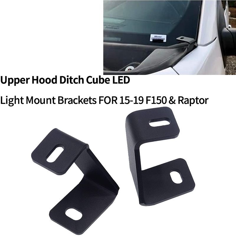 Upper Hood Ditch Front A-Pillar Hood Hinges LED Work/Square Light Mount Brackets for Ford F150 Raptor 2015-2019