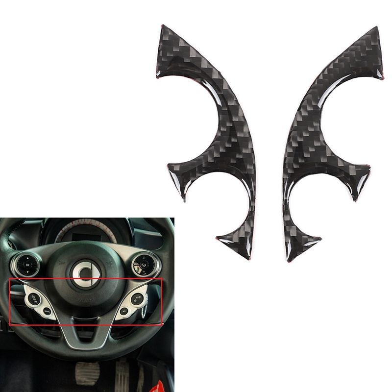 2Pcs/Set Car Carbon Fiber Steering Wheel Decoration Cover Trim Sticker Fit for Benz Smart 453 Fortwo 2016-2021