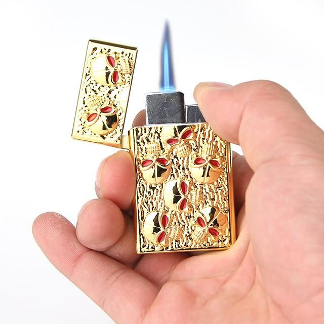 Scal Carving Gas Inflatable Lighter Fashion Cigarette Metal Lighter Windproof Smoking Smoking Grinding Wheel Lighter Outdoor