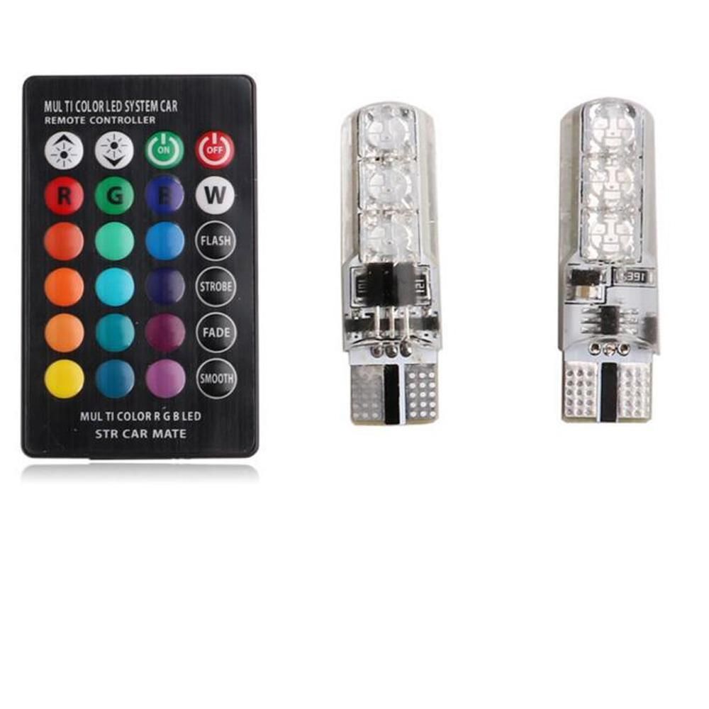 T10-6SMD RGB Silicone Car Width Lamp, Strobe Atmosphere Light with Remote Control (2 PCS)