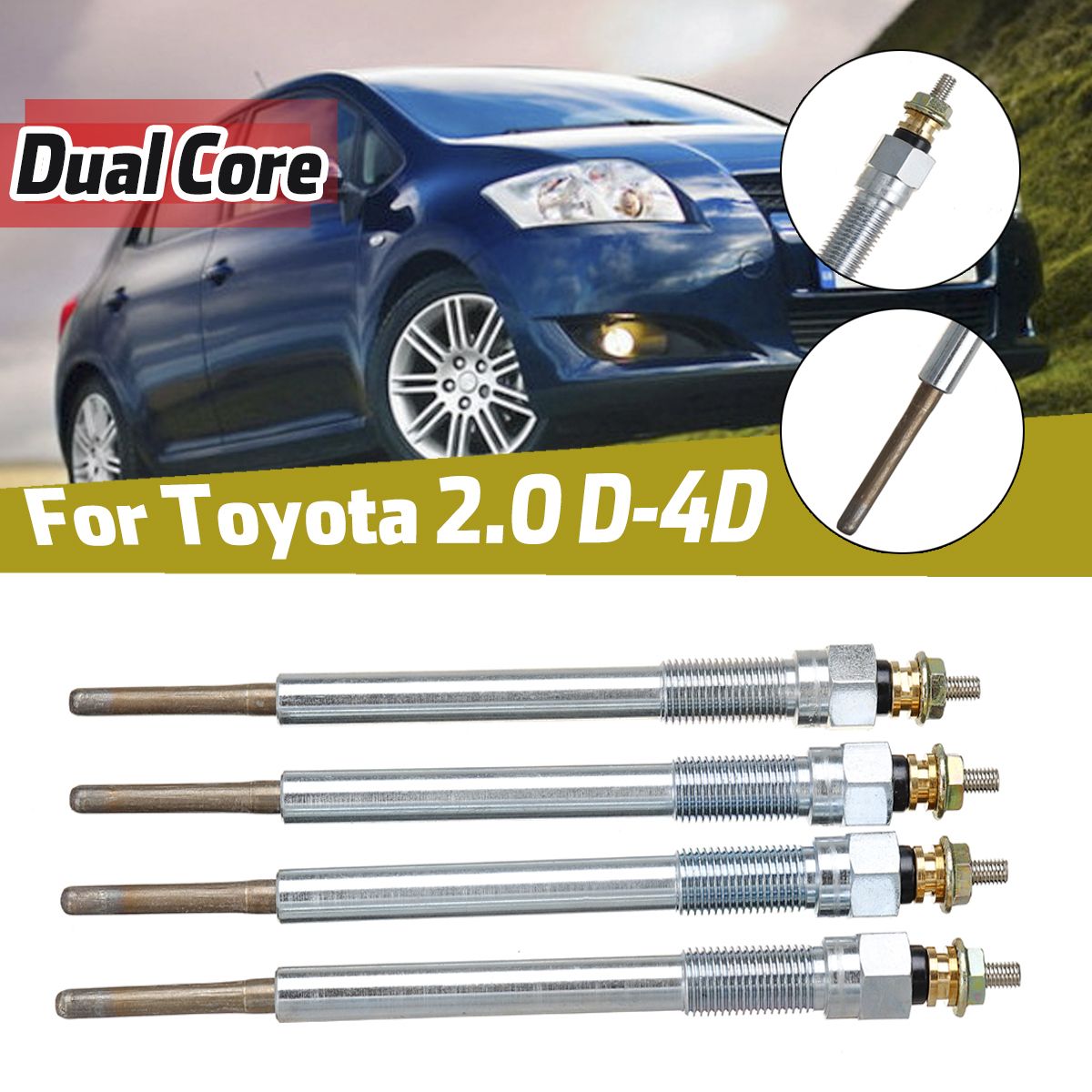 Serviceable 4Pcs Dual Core Diesel Heater Glow Plugs Replacement Fit For Toyota 2.0 D-4D