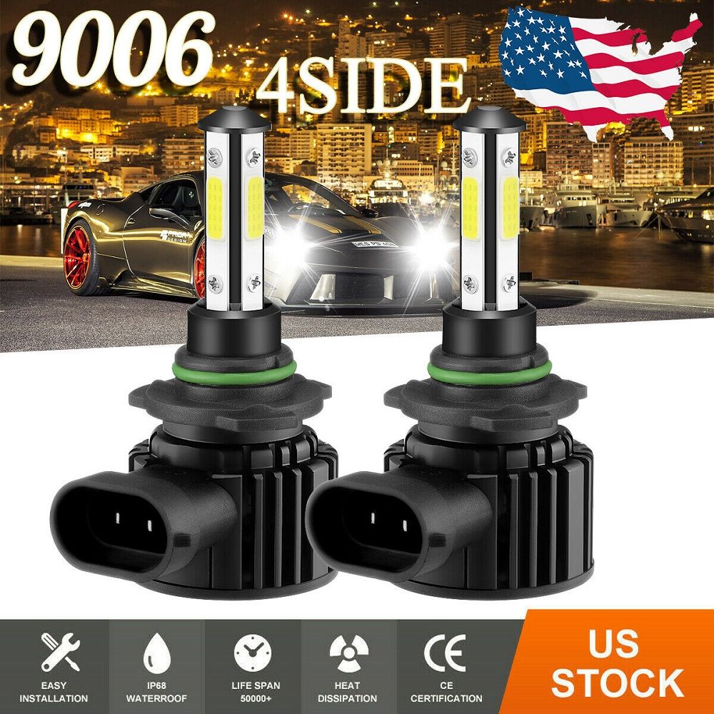 9006 8000LM Combo 4-Side LED Headlight Kits High Low Beam Bulb 6000K WhiteAviation Aluminum