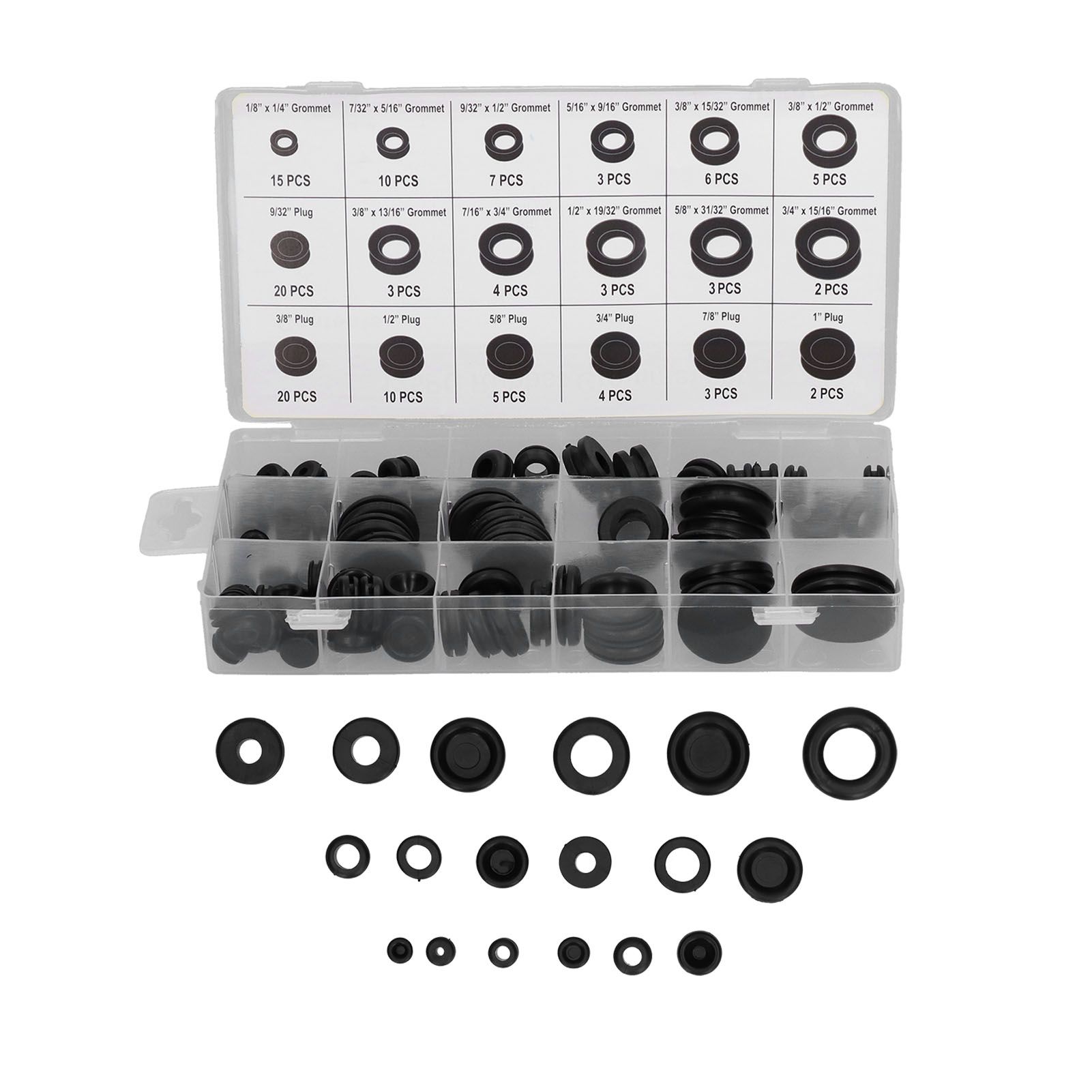 125pcs Assorted Rubber Blanking Grommets Kit Electrical Wiring Bung