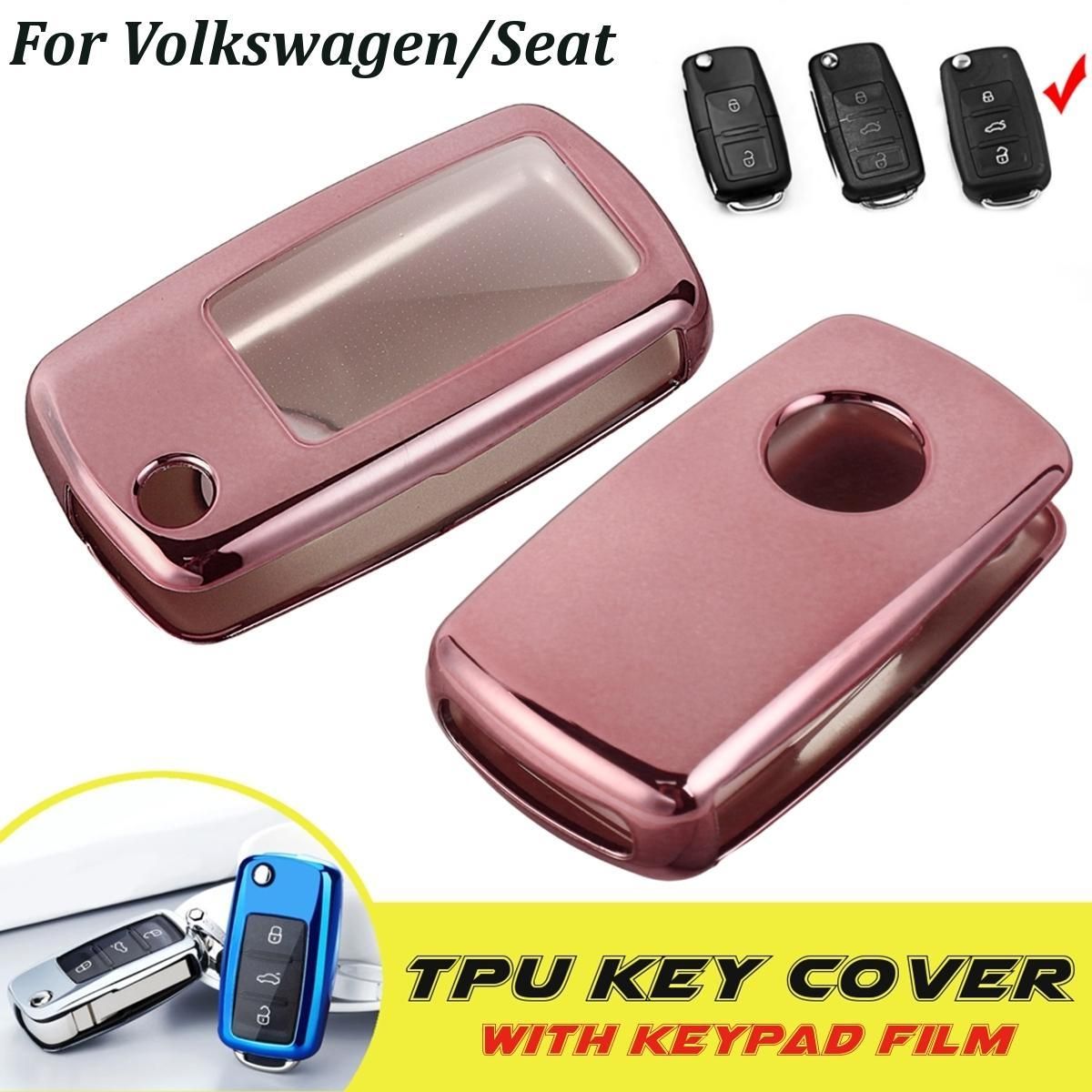 Full-Protective TPU Remote Smart Key Cover with Keypad Film For Seat VW Passat [Pink]