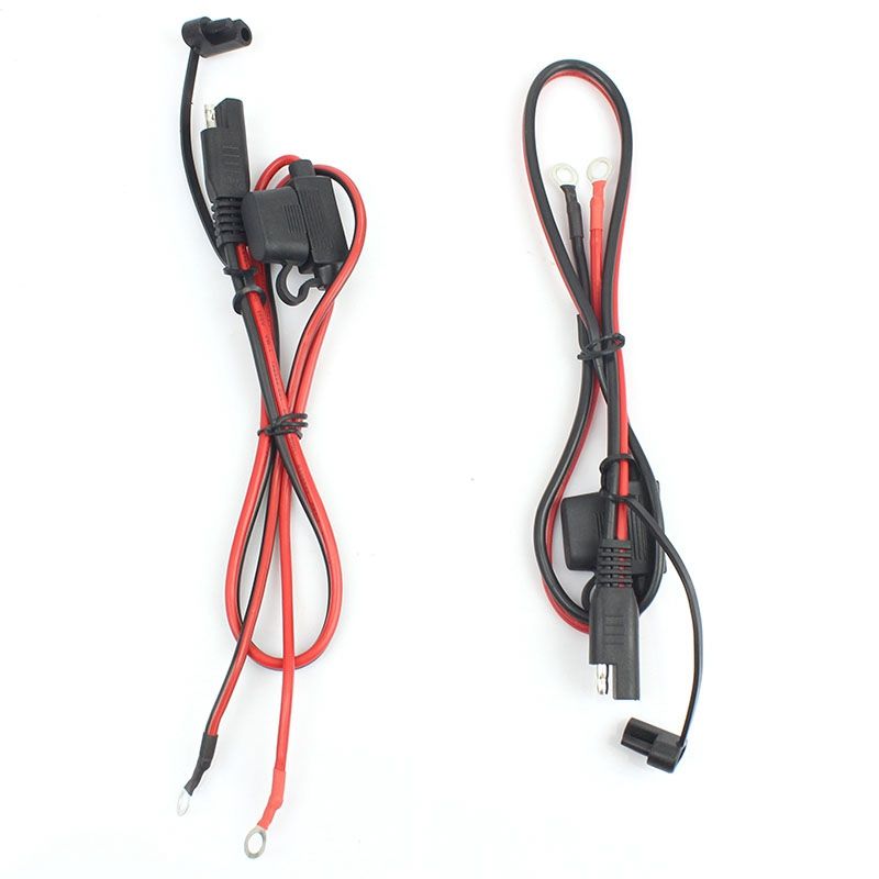 Foxsur 2Pcs Motorcycle Charger Sae Charging Cable Sae Quick Disconnect Plug To 12V Ring Terminal Fuse