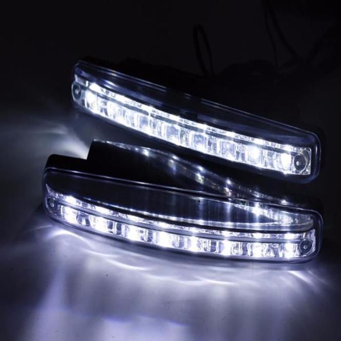 【BestGO】Car Light 2pc 8LED Daytime Driving Running Light DRL Car Fog Lamp Waterproof White DC 12V