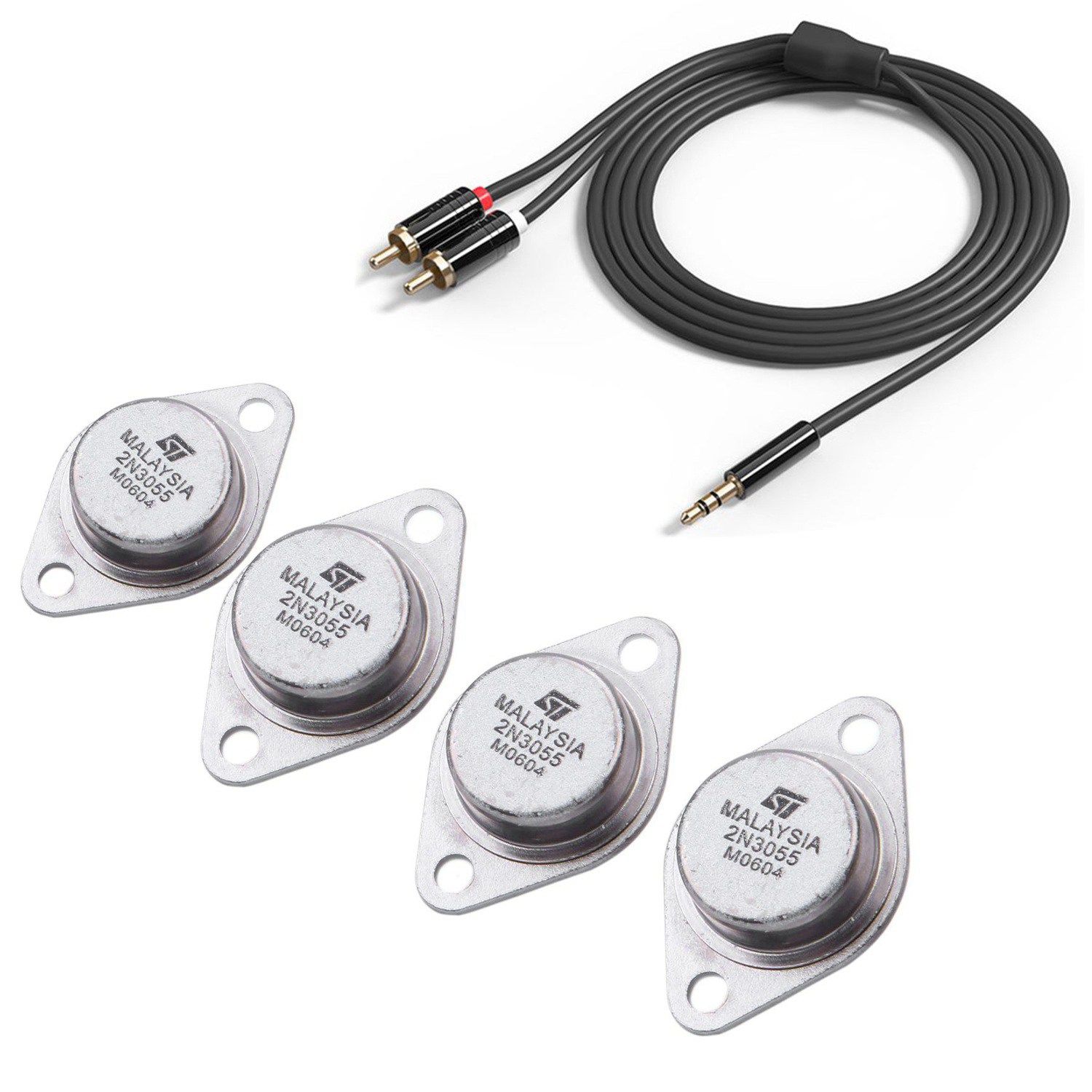 4 x 2N3055 15A 60V NPN AF Audio  Transistor TO-3 with Jack 3.5mm to 2 RCA Audio Cable 1m