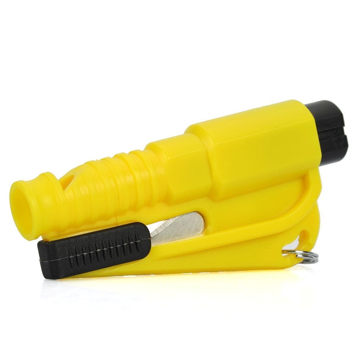 3-in-1 Whistle + Seat Belt Cutter + Window Break Keychain - Yellow