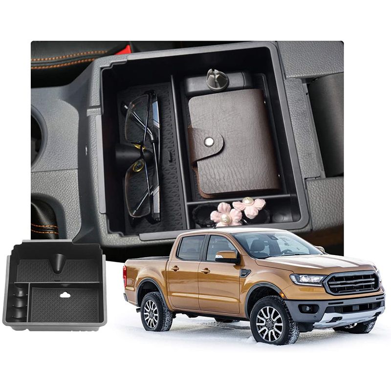 Car Central Armrest Storage Box Secondary Storage Center Console Organizer Compatible for Ford Ranger 2019 2020