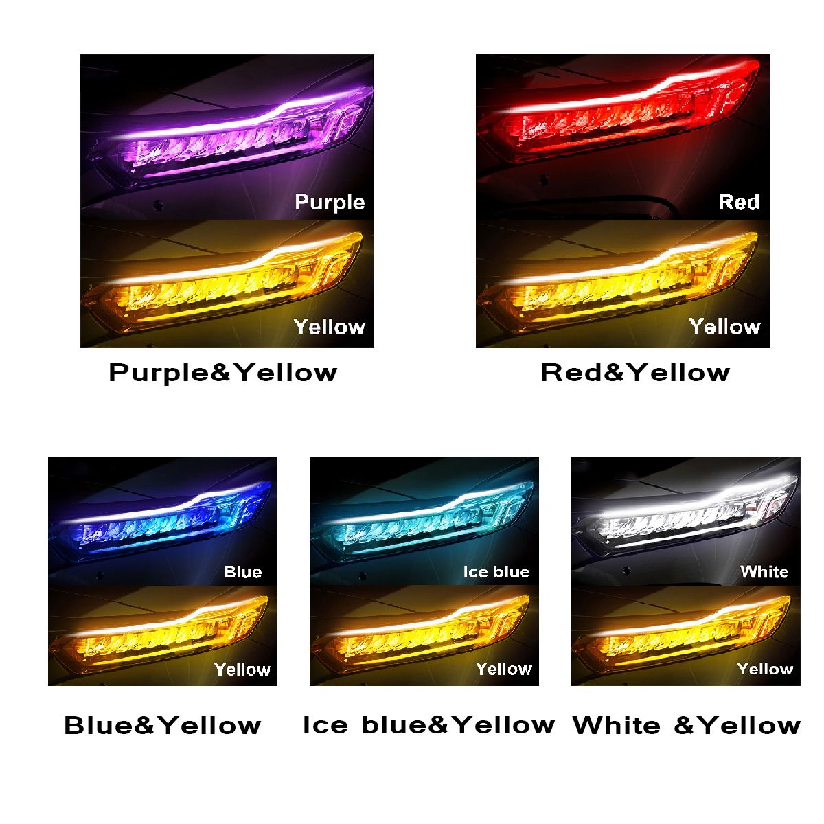 2 x 45cm Waterproof Flexible Car Soft Tube LED Strip Double Color Daytime Running Light Turn Signal Lamp,Waterproof (5 type of choice)