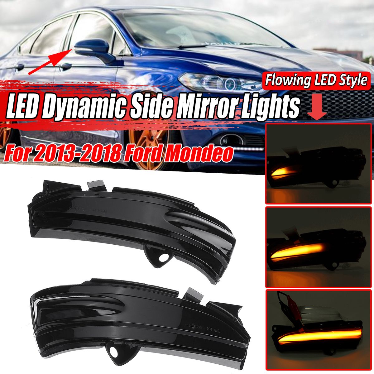 Serviceable Dynamic LED Turn Signal Light Indicator Mirror Lamp For Ford Mondeo Fusion 13-18