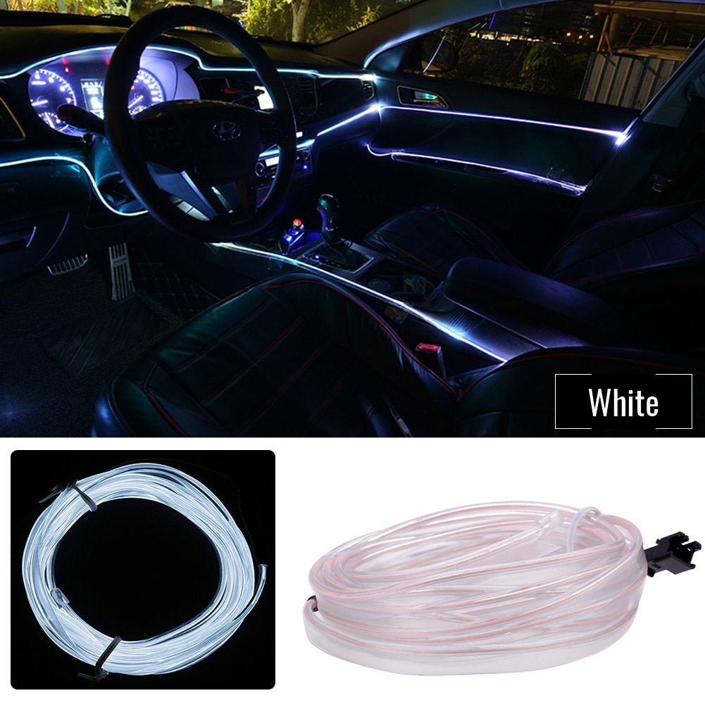 1M/2M/3M/5M Car Interior Lighting Decorative Lamp EL Wiring Neon Strip Auto DIY Flexible Ambient Light USB Party Atmosphere Lamp-2M