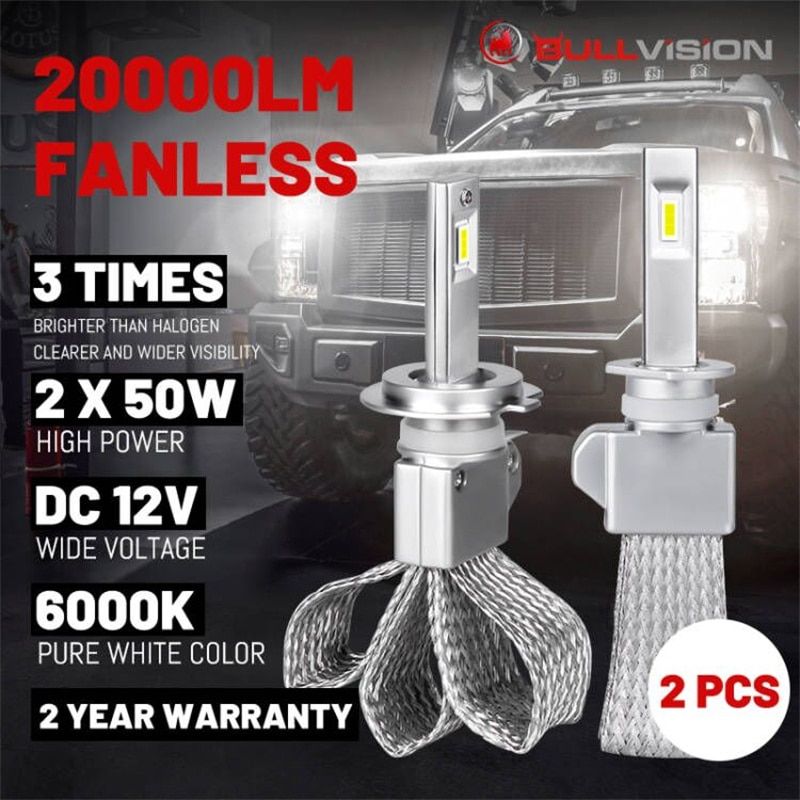 BULLVISION H7 H11 20000LM Led Headlight H8 H9 H4 H1 Ice Bulbs For Auto 9005 9006 Fanless Autolamp HB3 HB4 12V Car Fog Light Bulb-H9