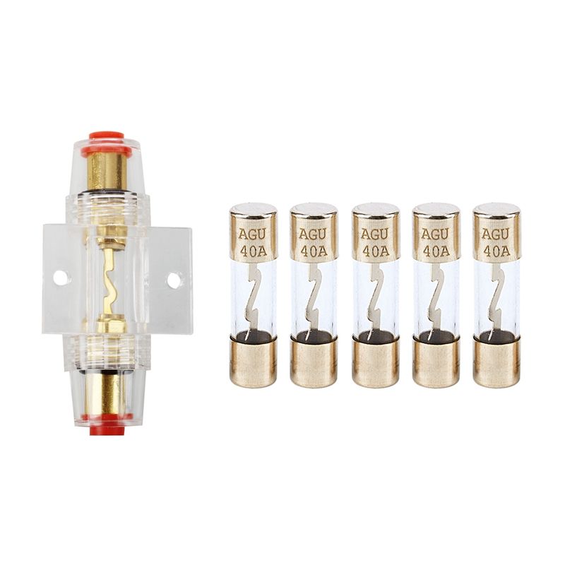 6 Pcs Fuse: 1 Pcs 4/8 Gauge Agu Fuse Holder 80A & 5 Pcs Car Audio Amp Amplifier Glass 40A AMP AGU Gold Plated Fuse