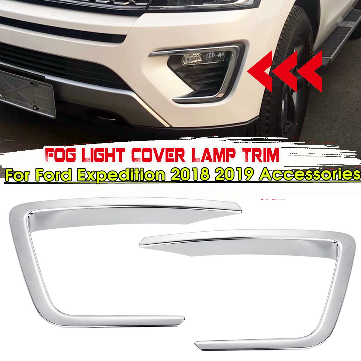 Chrome Front Fog Light Cover Lamp Trim For Ford Expedition 2018 2019 Accessories