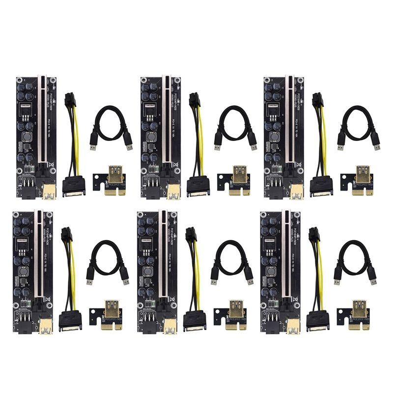 PCI-E Adapter Card VER009S Plus PCI-E 1X to 16X 6Pin USB3.0 Graphics Extension Cable Adapter Card for BTC Mining Black