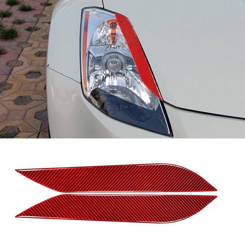 for Nissan 350Z 2006-2009 Carbon Fiber Car Sticker Front Headlights Eyebrow Eyelid Trim Cover Accessorie