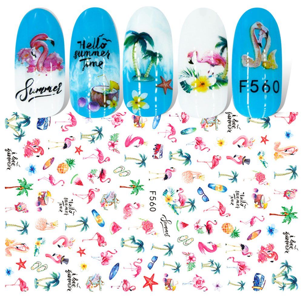 1pcs Sticker for Nails Flower Leaf Butterfly National Flags Summer Adhesive Sliders Decals 3D DIY Manicure Accessory NFF662-671