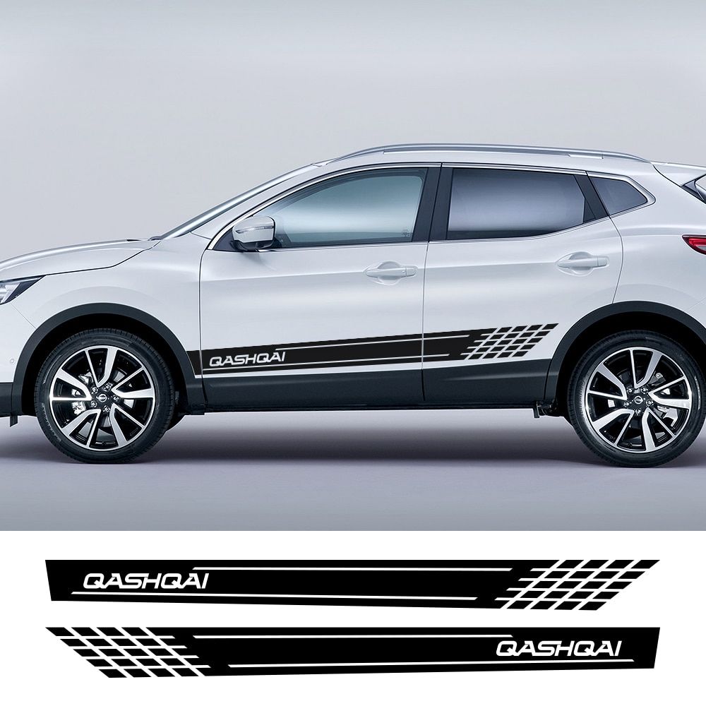 2PCS/Lot Sport Car Door Side Skirt Stripes Sticker For Nissan Qashqai J11 J10 Auto Body Decoration Decal Car Accessories Styling