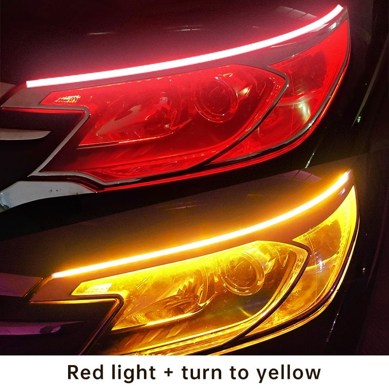 2x Car Led DRL DayRunning Light Strips 70cm Waterproof Auto Headlight Flowing Turn  Yellow Lights Decorative Lamp 12v-70cm