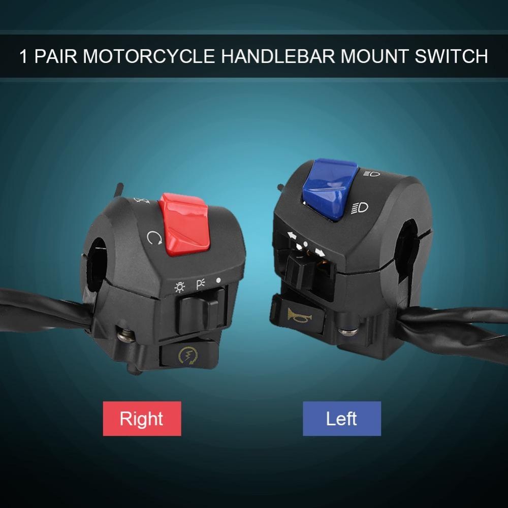 1 Pair Motorcycle 7/8inch Left and Right Handlebar Mount Switch with Horn and Ignition Control