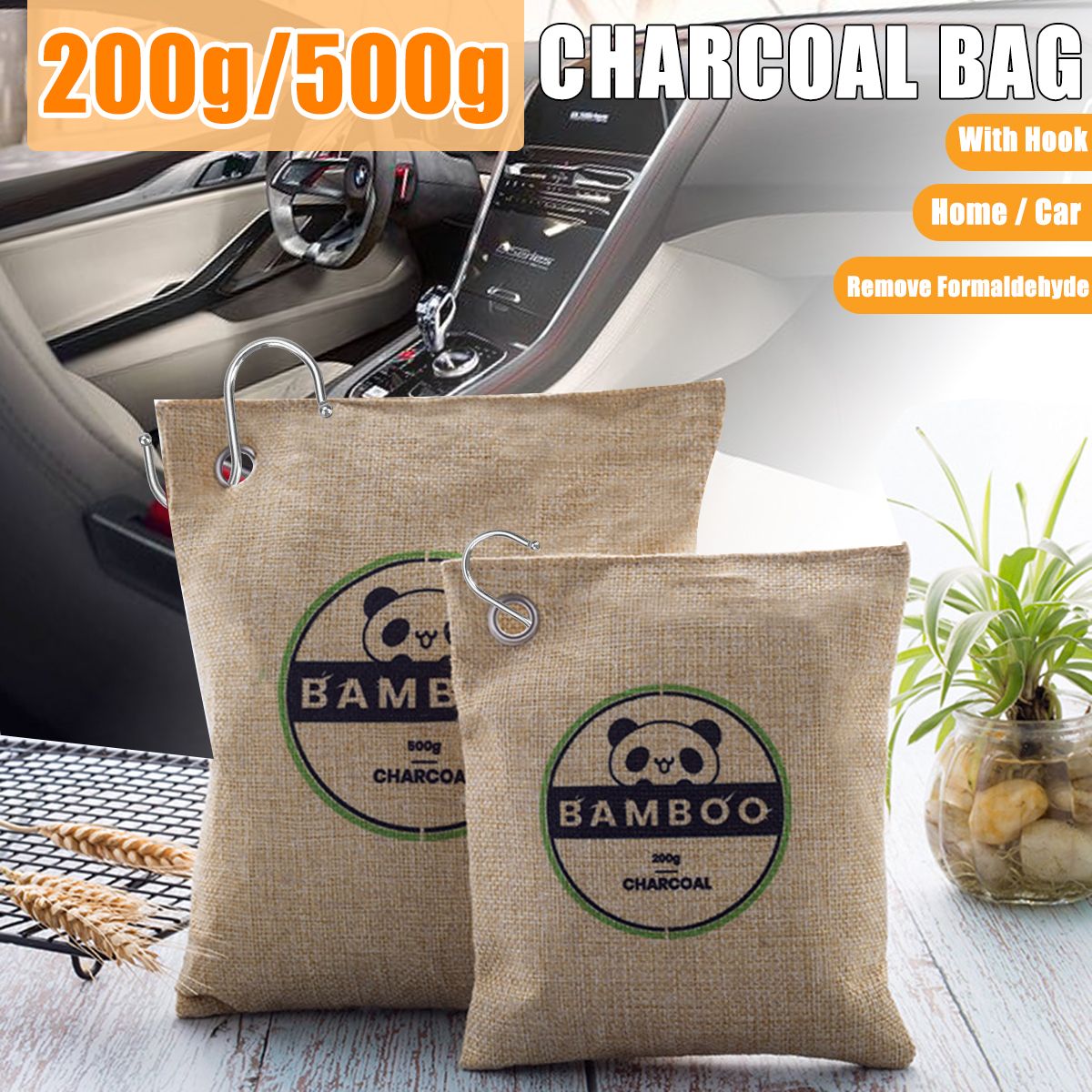 Natural Air Purifier Bags  Bamboo Charcoal Odor Eliminator Bags -