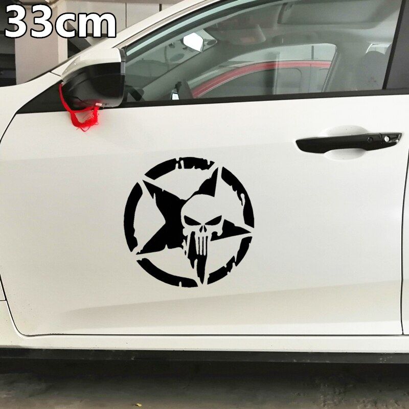 33CM Skulls Punisher Pentacle Five-pointed Star Car Stickers Creative Decoration Decals For Doors Vinyls Auto Tuning Styling D25