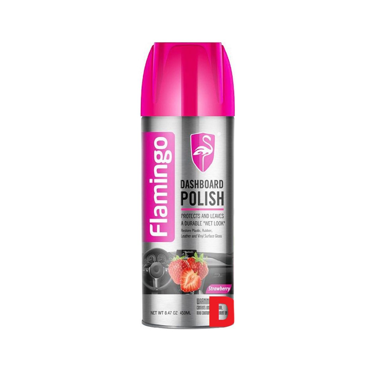 Flamingo Dashboard Polish (Strawberry)- 450ml, Car Motorbike Leather, Plastic, Rubber, Wood Spray Polish