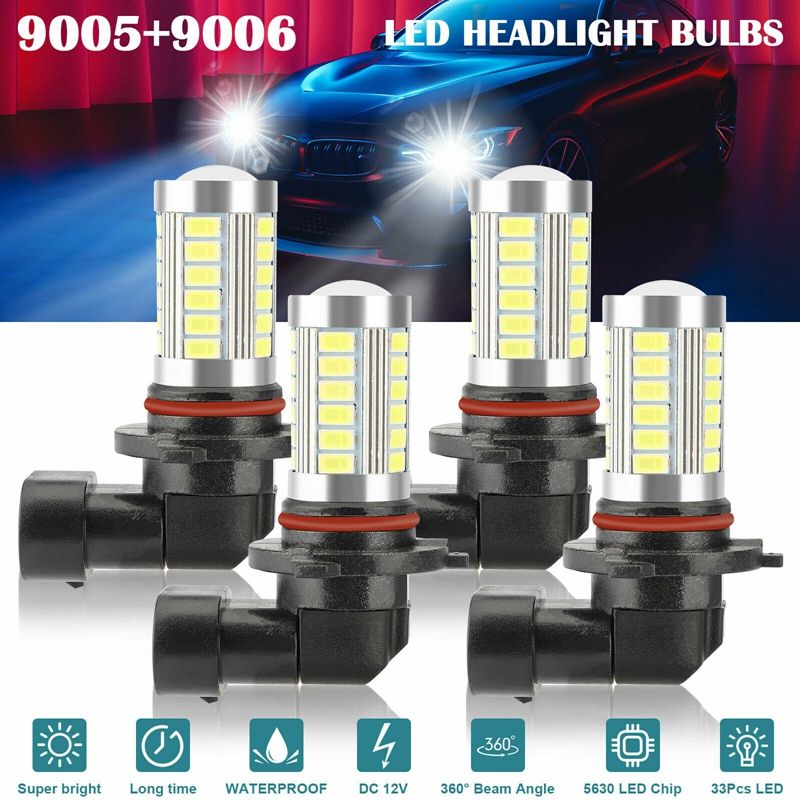 4X 9005 9006 LED Combo Headlight Bulbs High Low Beam Kit HB3 HB4 6500K Xenon Super White(null)