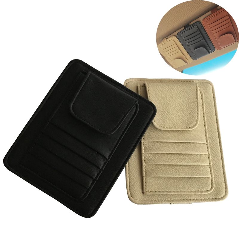 1Pieces PU Car Vehicle Sun Visor Sunglasses Eyeglasses Glasses Holder Storage Clip Credit Card Package ID Storage Pen Bag With 3 Color(model:black)