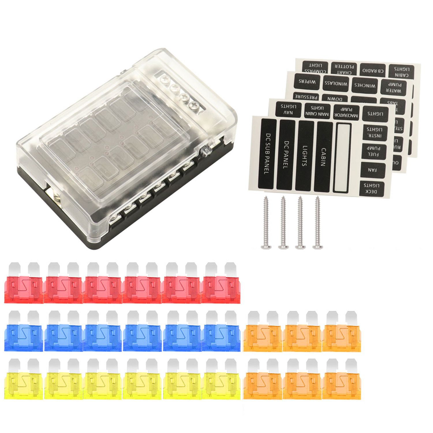 12-Way Blade Fuse Box Block Holder LED Warning Indicator for Car Boat Marine RV Truck DC 12-32V