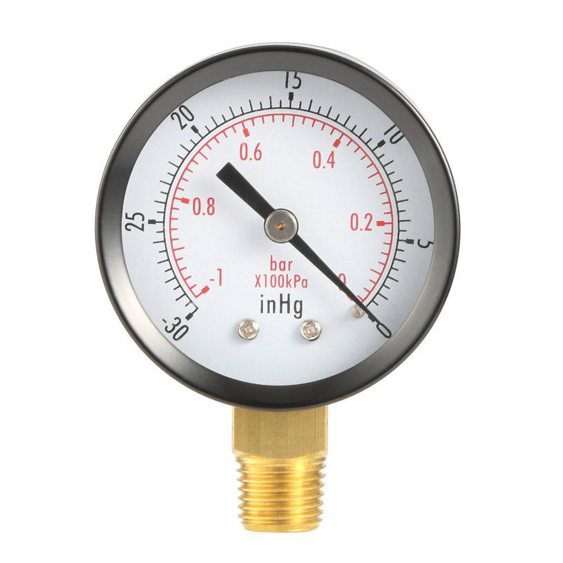 Dry Utility Vacuum Pressure Gauge Blk Steel 1/4" NPT Lower Mount -30HG/60PSI