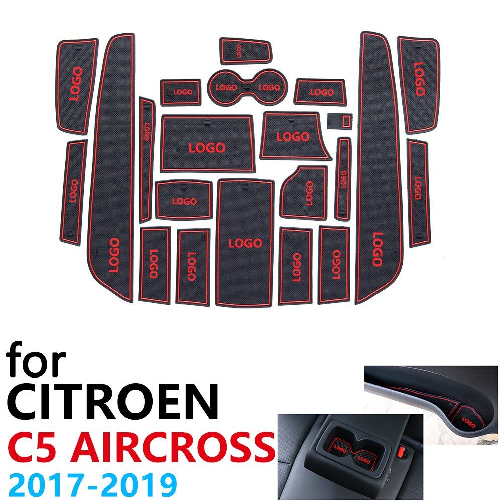 Anti-Slip Rubber Cup Cushion Door Groove Mat for Citroen C5 Aircross 2017 2018 2019 22Pcs C5-Aircross Accessories Car Stickers
