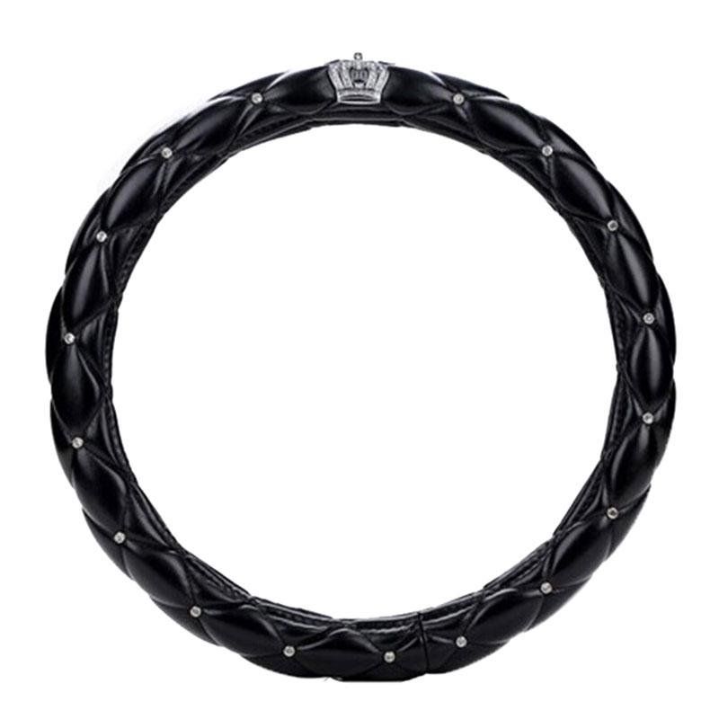 38cm Crown Rhinestone Covered PU Leather Car Steering Wheel Cover Steerings Covers - intl