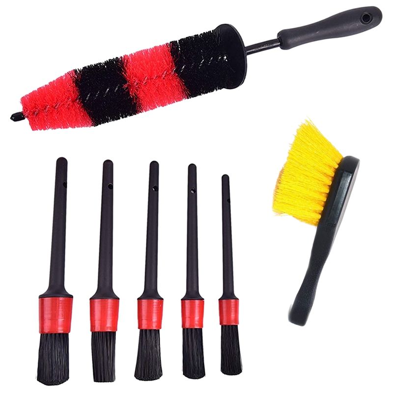 7-Piece Wheel and Tire Brush Set, Car Detail Set 17 Inch Long Soft Wheel Brush 5 Car Wash Detail Brush Car Wash Kits B
