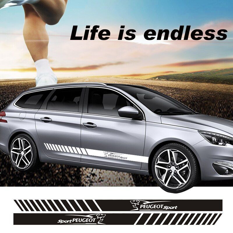 2 PCS Side Skirt Sport Styling Vinyl Decal Vehicle Accessories Body Sticker For PEUGEOT