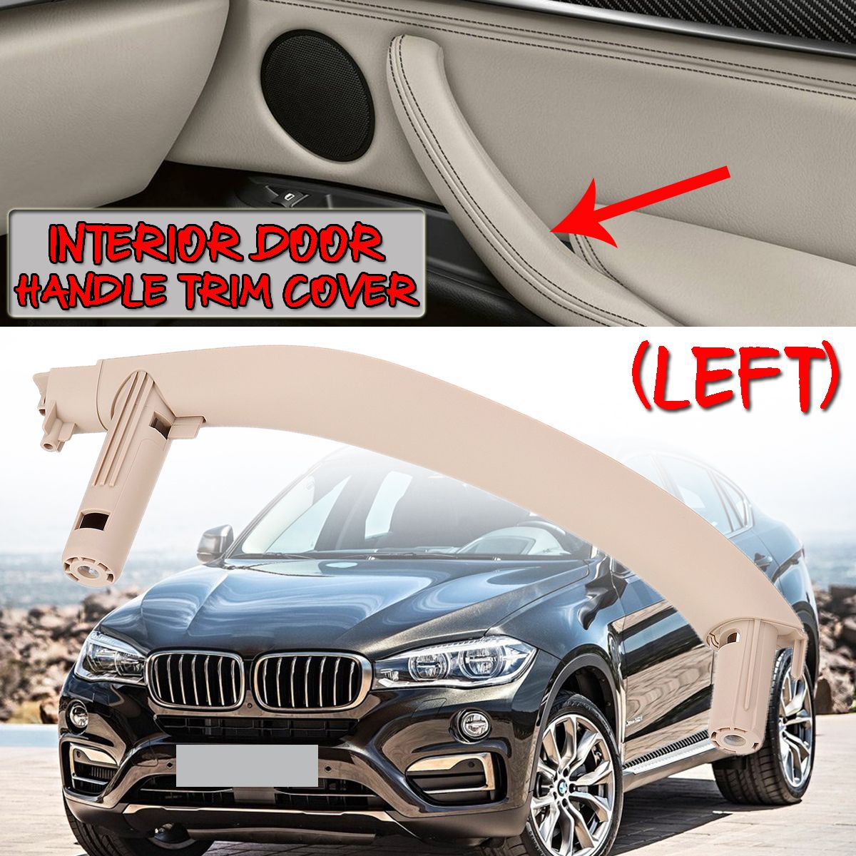 Serviceable Beige Left Interior Door Pull Handle Cover Trim For BMW X5 X6 F15 F16 2014-2018