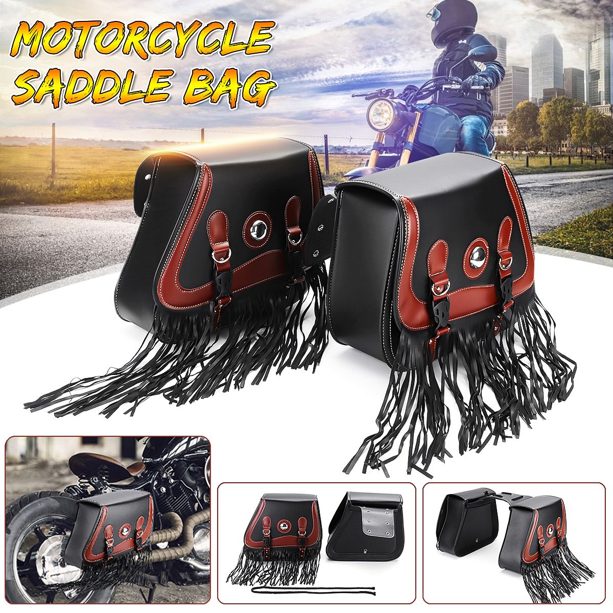 Serviceable PU Leather Motorcycle Tool Bag Storage Luggage Saddle Bags Universal for Bobber