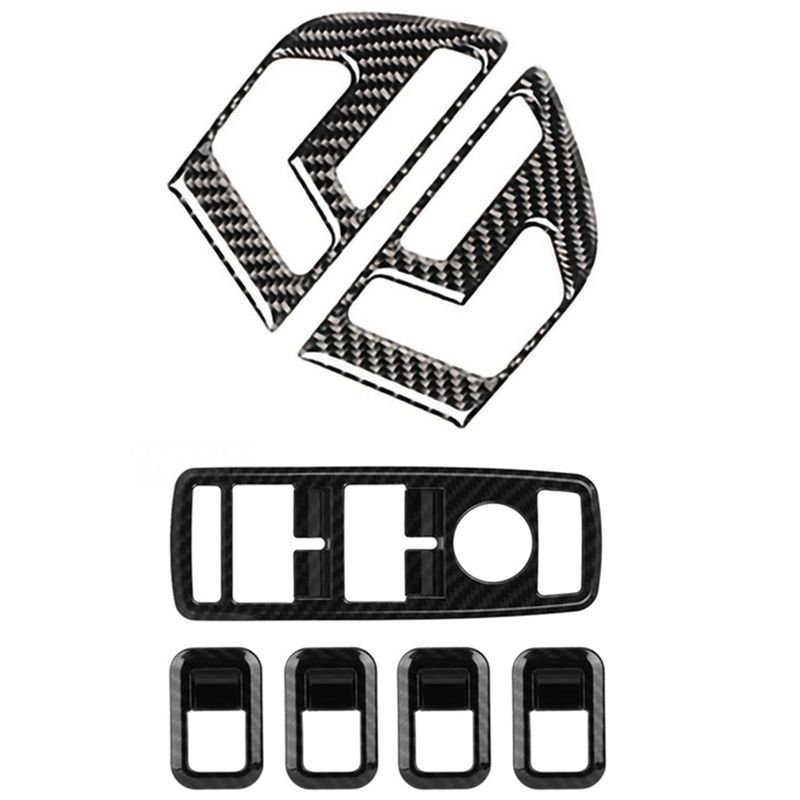 Carbon Fiber Car Door Buttons Seat Adjustment Panel Cover Trim 2Pcs with 5Pcs Auto Window Switch Button Trim Cover Frame