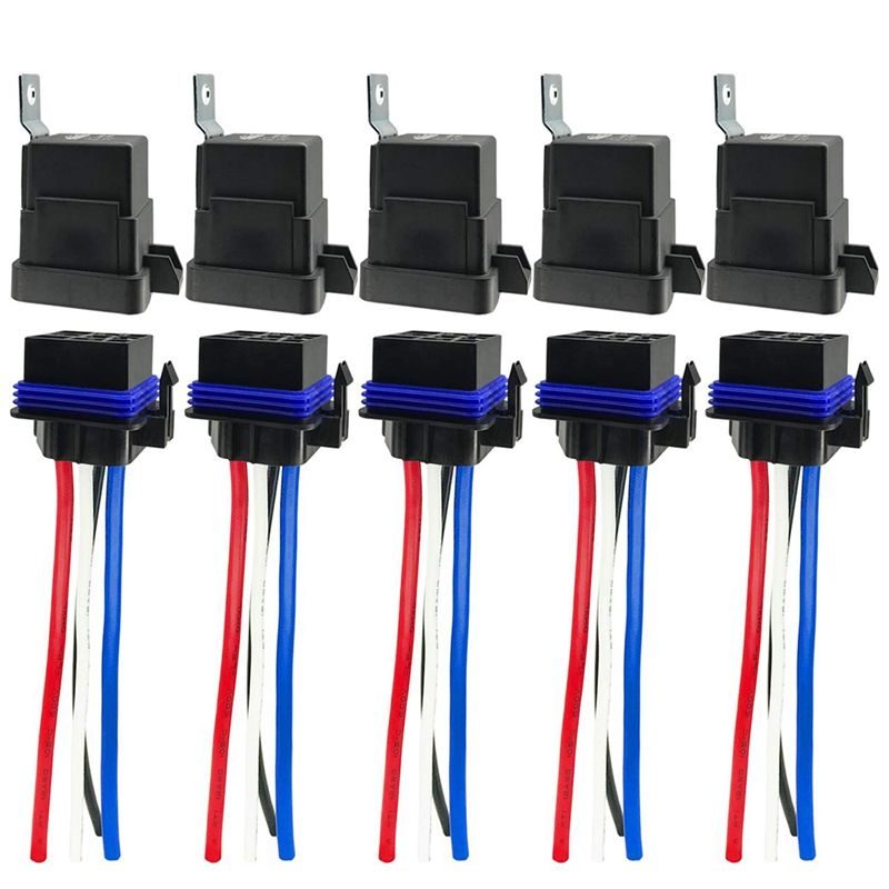 4-Pin 80/60 AMP 12V DC Waterproof Relay with Harness,12 AWG Tinned Copper Wires,5 Pack Automotive Relay for Marine Boat