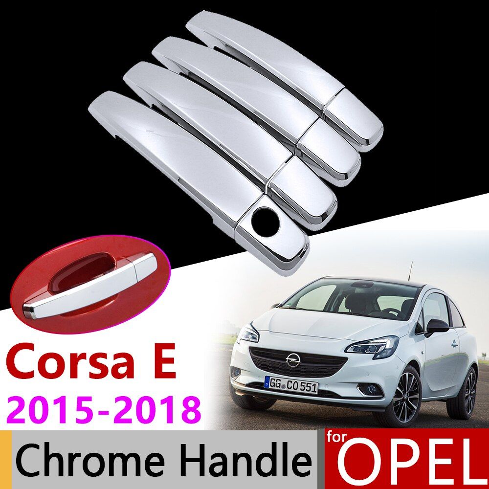 Car Accessories Exterior Door Chrome Handle Cover for Opel Vauxhall Corsa E 2015~2019 2016 2017 2018 Protective Trim Set Sticker