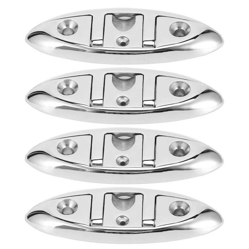 Stainless Steel Flip Up Cleat 4Pcs Boat Foldable Marine Handware 6x2.1in