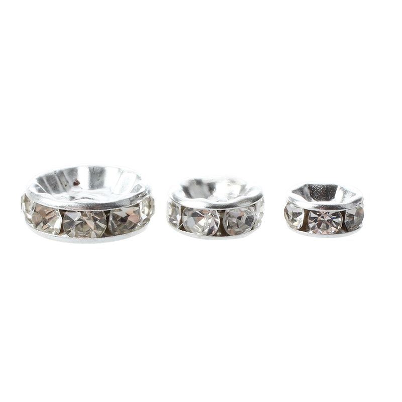 75pcs Silver bead spacer plate and rhinestone DIY Deco Necklace Jewelry 6 + 8 + 10mm