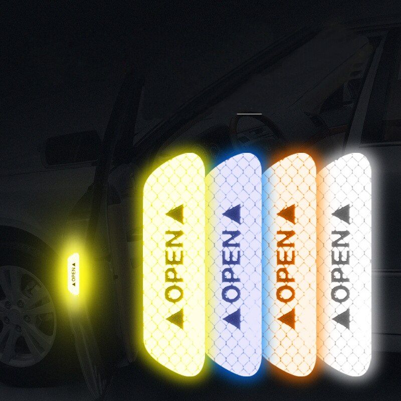 4Pcs/Set Car Door OPEN Reflective Sticker Warning Mark Car Styling Notice Bicycle Accessories Exterior Car Body Decal