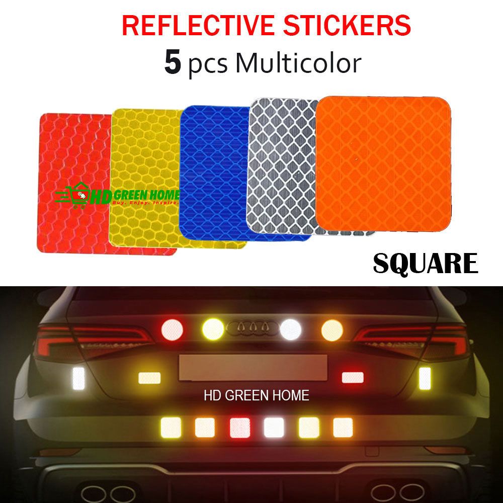 5 pcs x 5cm Multicolor Round/Square Reflective Sticker Car Bumper Safety Stickers