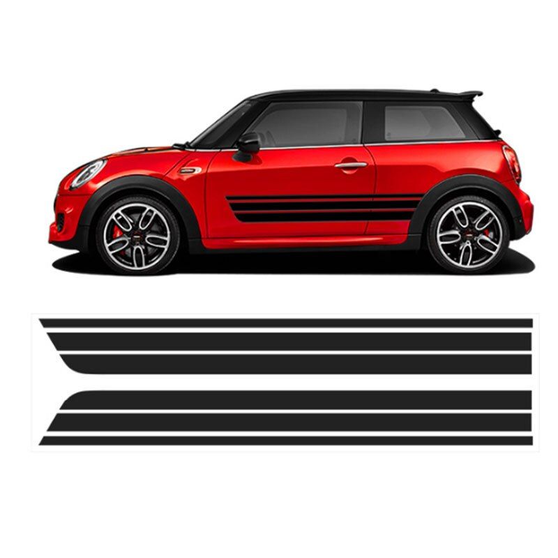 2pcs Car Side Skirt Sill Racing stripe Car Sticker and Decal for MINI Cooper r56 r57 r58 r60 r61 f56 r50 r53 r52 f55 Car Styling