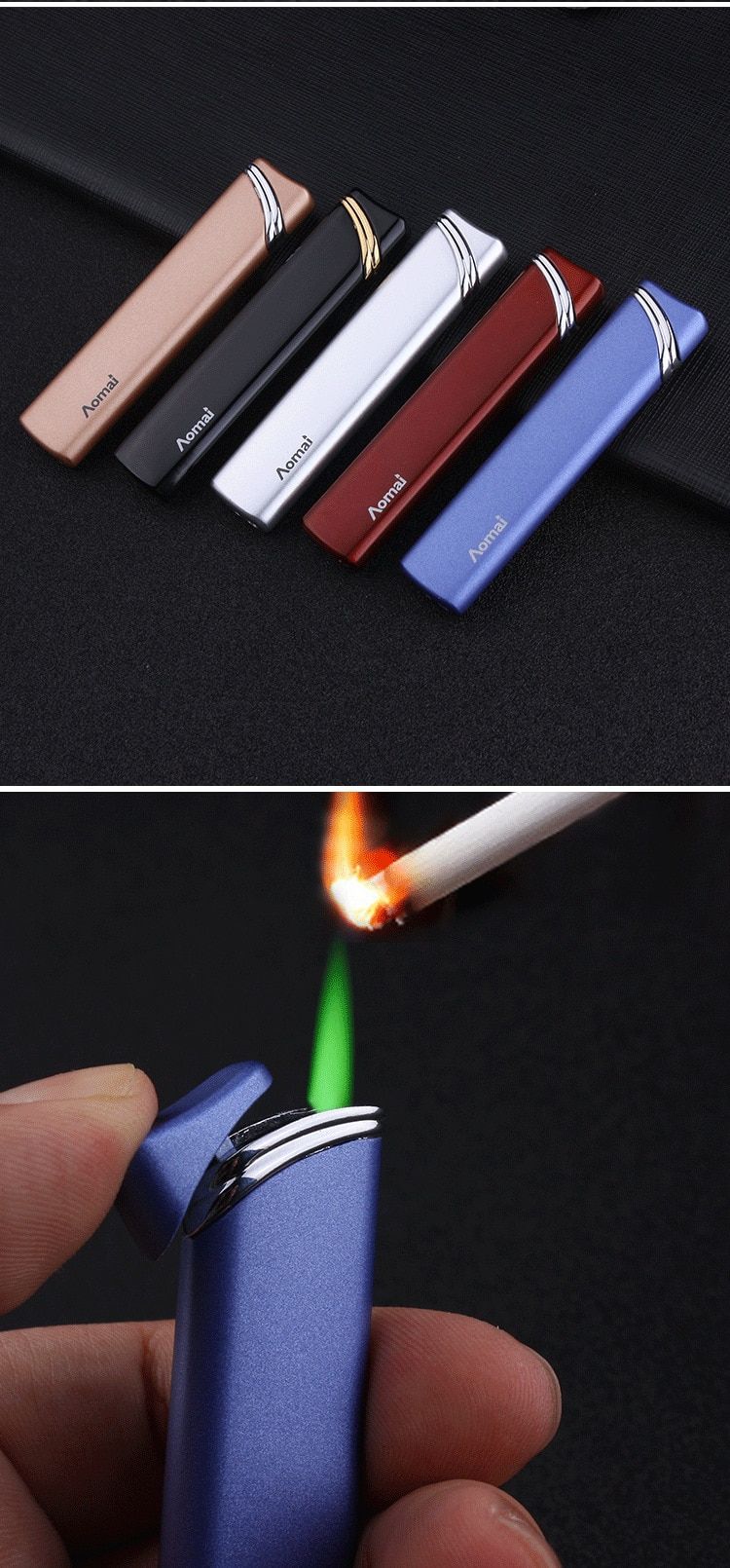 Long Band Torch Jet Compact Lighter Windproof Green Flame Pocket Lighters Metal Butane Gas Cigar Lighter Ultra Thin